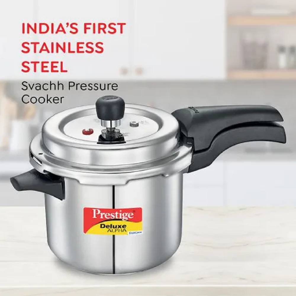 Prestige Deluxe Alpha Svachh Stainless Steel Spillage Control Pressure Cooker - Silver - Image 8