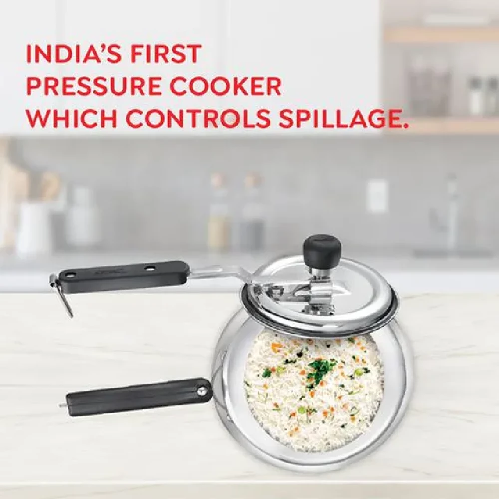 Prestige Nakshatra Plus Svachh Aluminium Spillage Control Handi Pressure Cooker - Silver - Image 2