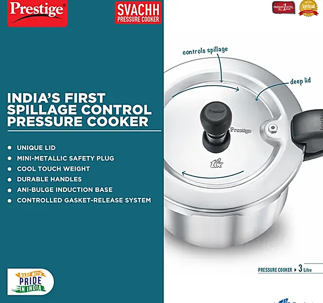 Prestige Svachh Aluminium Anti Bulge Gas & Induction Compatible Pressure Cooker - Silver - Image 8