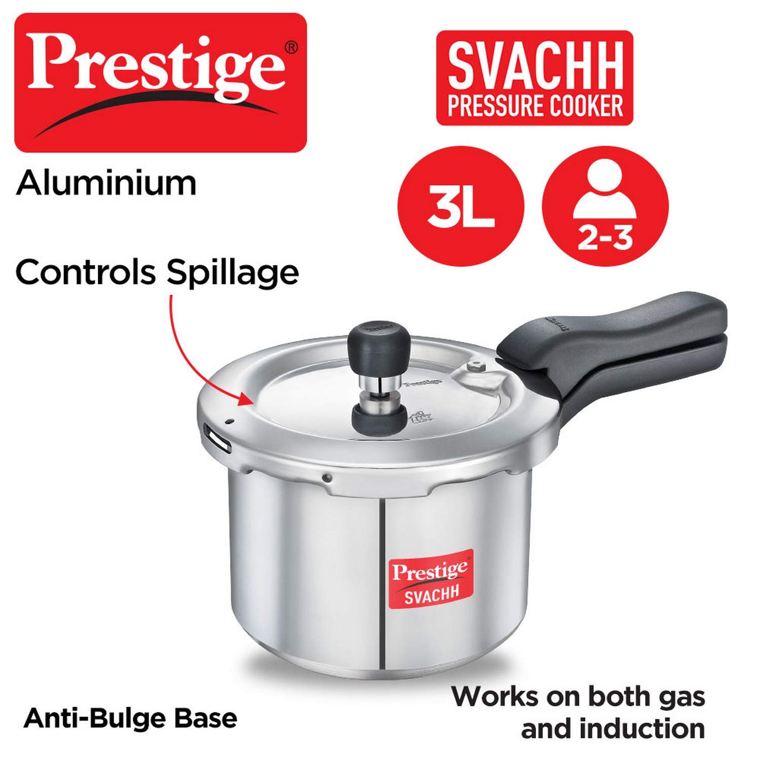 Prestige Svachh Aluminium Anti Bulge Gas & Induction Compatible Pressure Cooker - Silver - Image 11