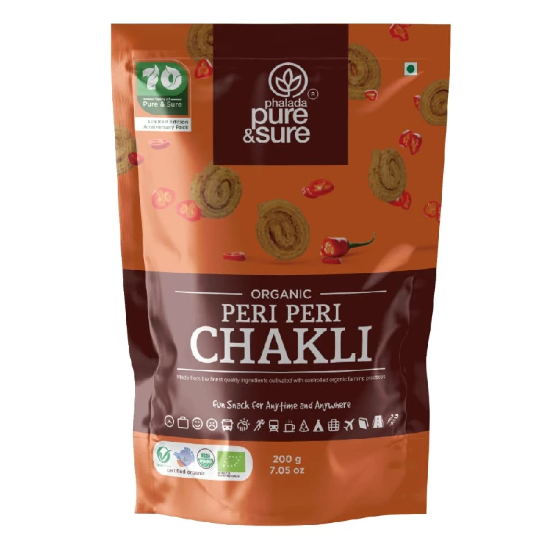 Phalada Pure & Sure Organic Peri Peri Chakli Phalada Pure & Sure Organic Peri Peri Chakli-Pack Size-200 g