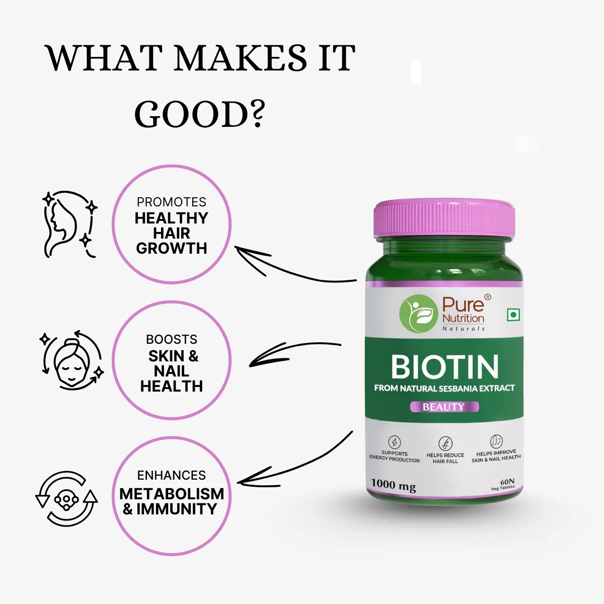 Pure Nutrition Biotin Tablet With Sesbania Extract - Image 3