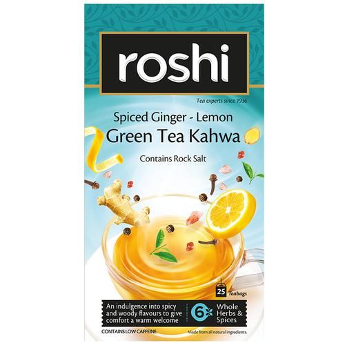 Roshi Green Tea - Kahwa With Ginger & Lemon 57.5 g (25 Bags x 2.3 g Each)