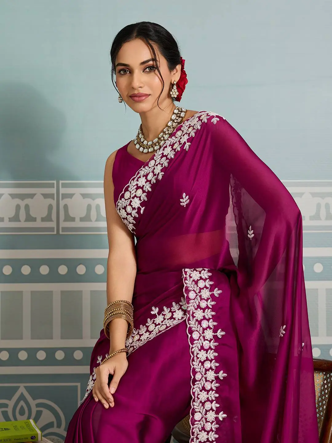Roykals Designer Function Wear Saree Burgundy Elegance