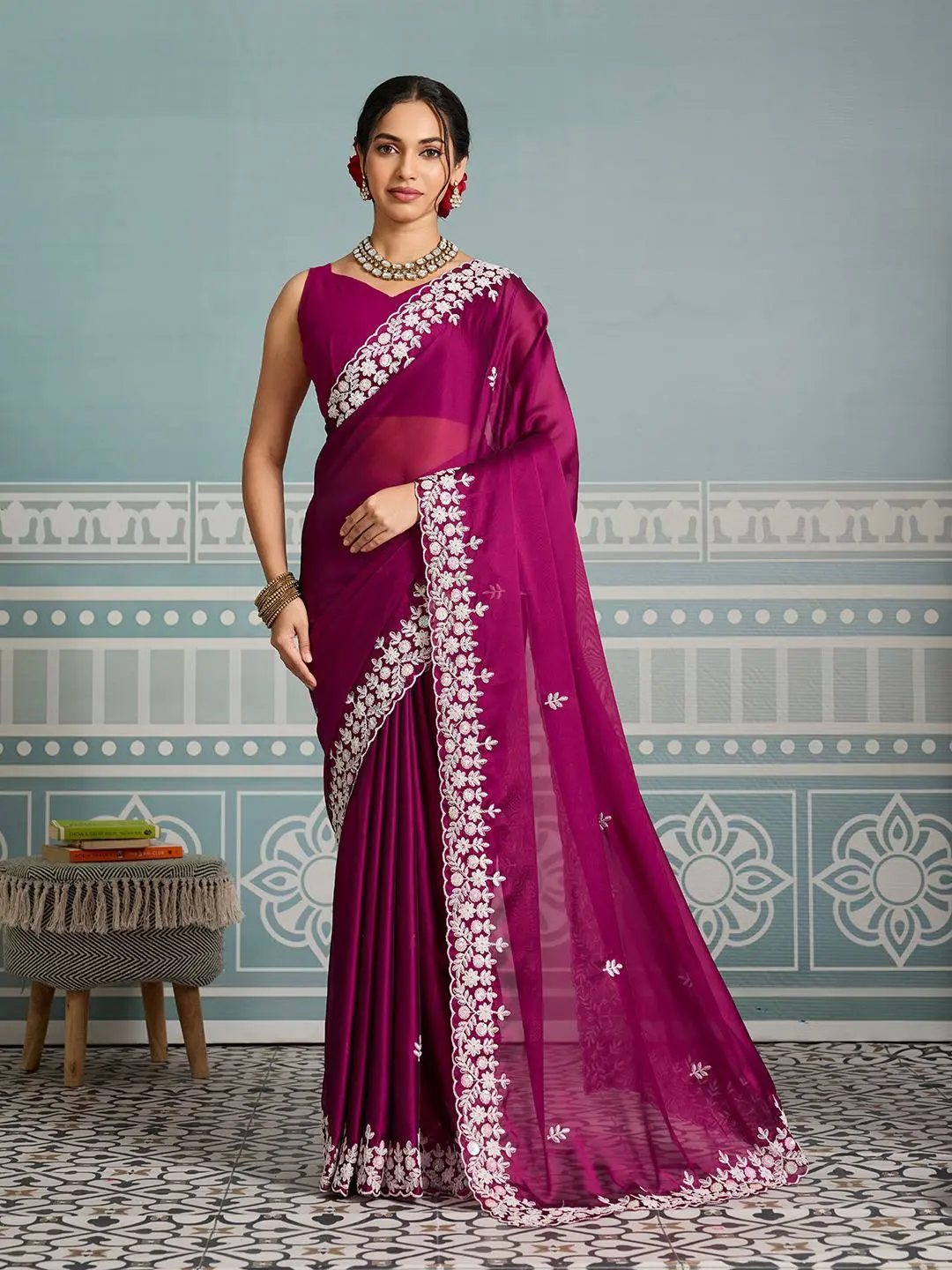 Roykals Designer Function Wear Saree - Burgundy Elegance - Image 2
