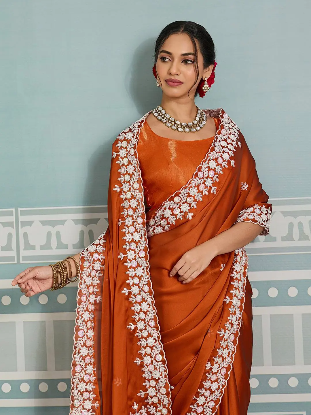 Roykals Designer Function Wear Saree Vibrant Orange