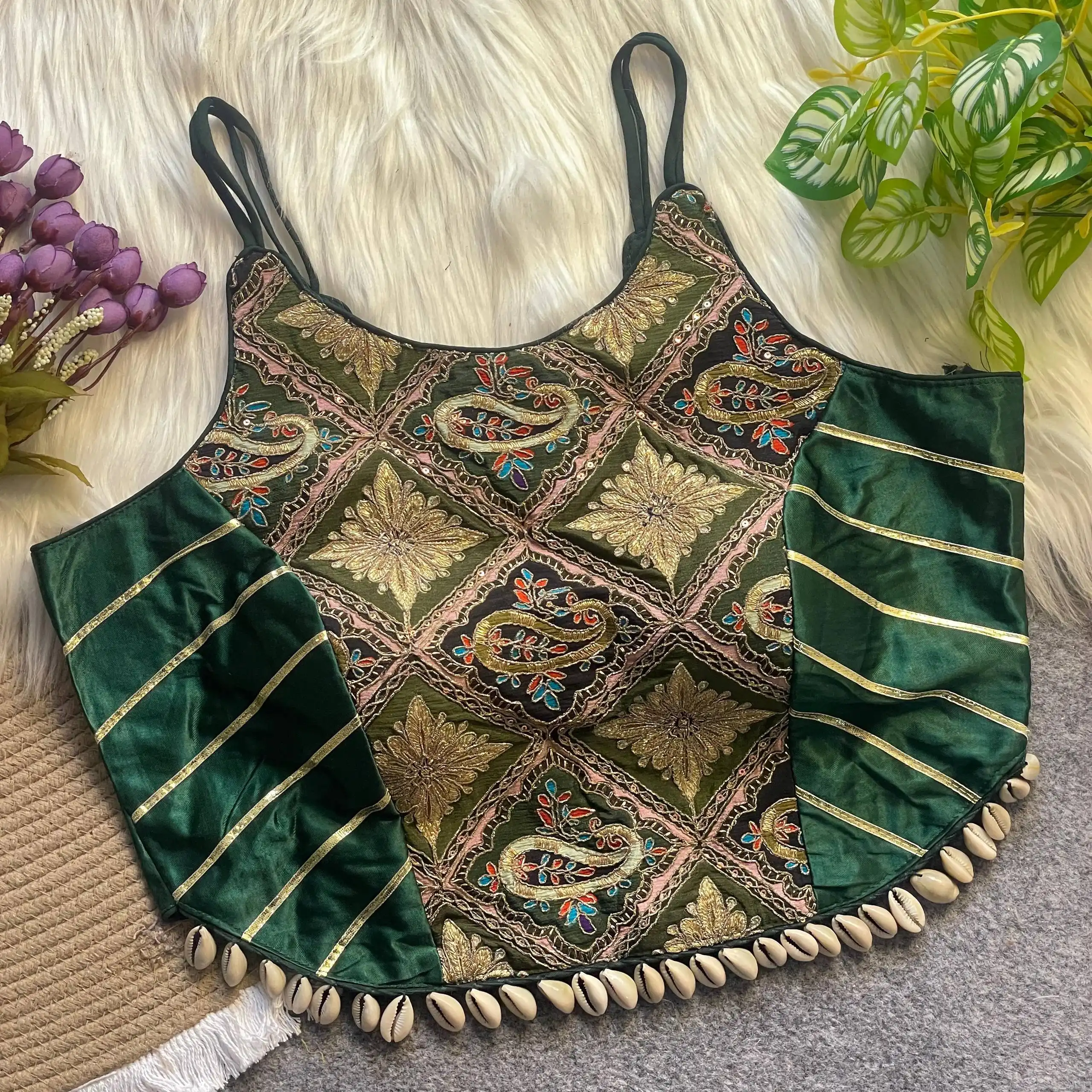 Roykals Navratri Designer Readymade Blouse Green Festive Style