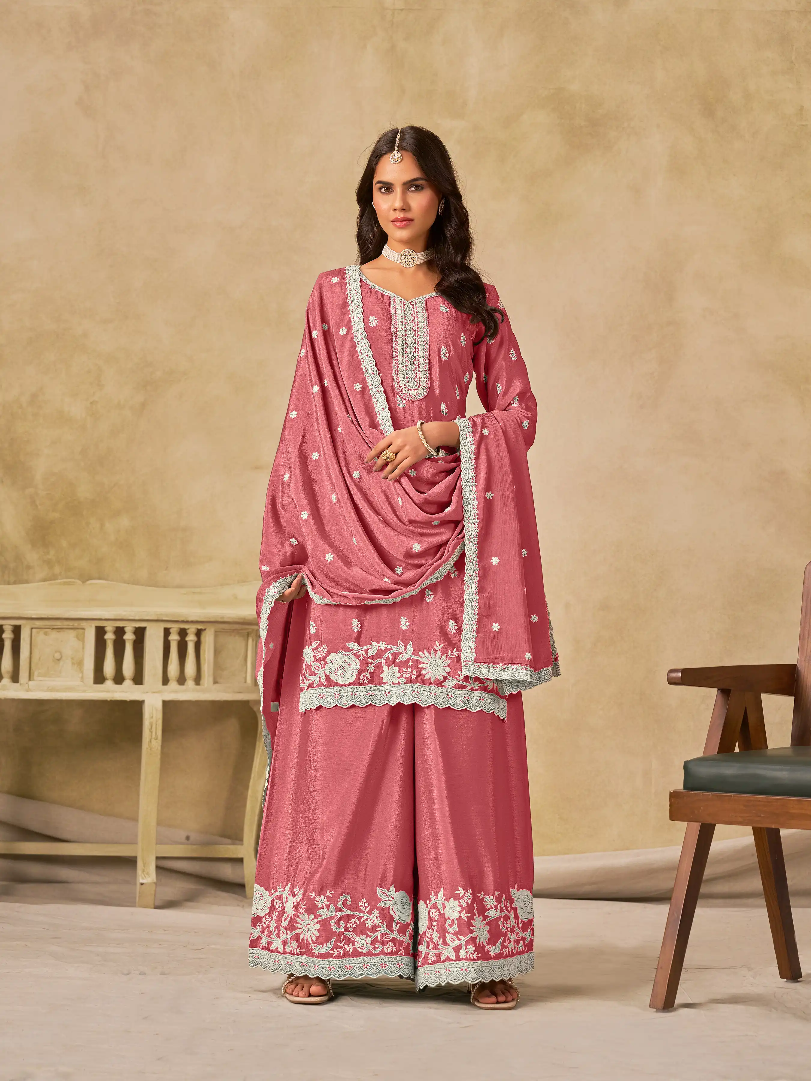 Roykals Pink Heavy Chinon Salwar Suit with Embroidered Work - Image 3