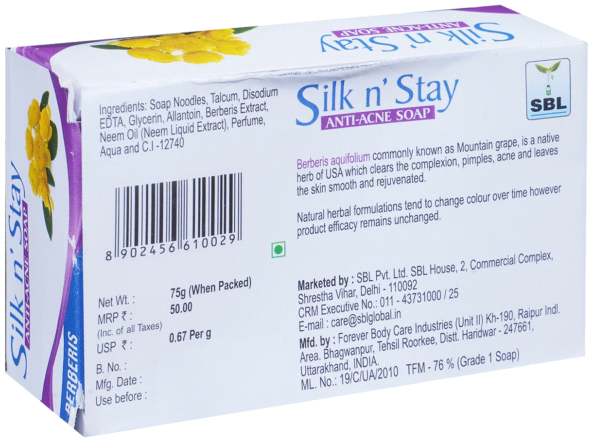 SBL Homeopathy Silk N Stay Anti Acne Berberis Soap - Image 3