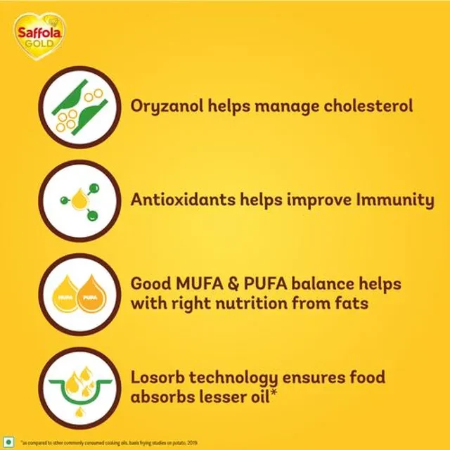 Saffola Gold - Refined Cooking Oil, Blend Of Rice Bran & Sunflower Oil, Helps Keeps Heart Healthy - Image 4