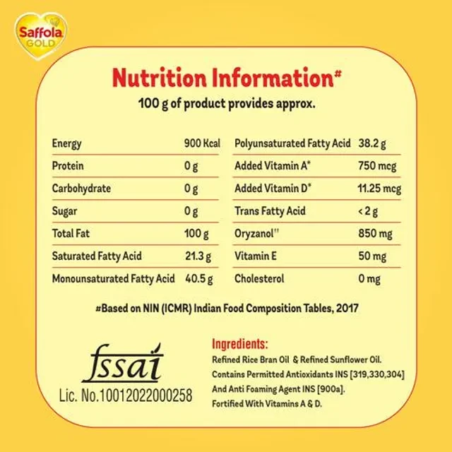 Saffola Gold Refined Cooking oil | Blended Rice Bran & Sunflower oil | Helps Keeps Heart Healthy - Image 7