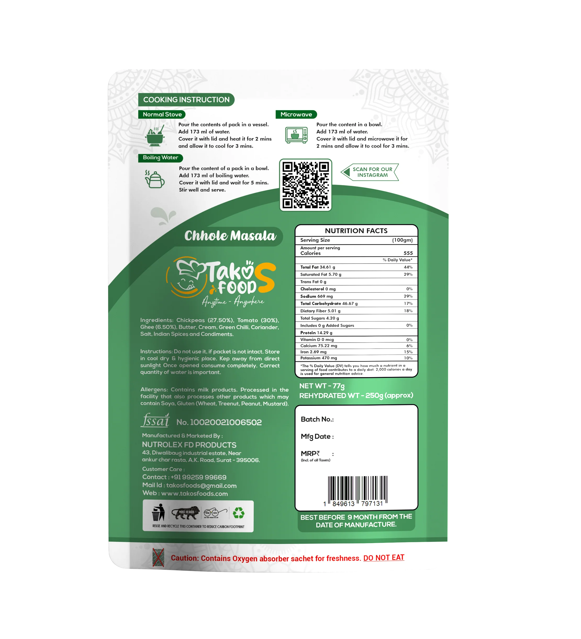 Takos Foods Chhole Masala - Image 2