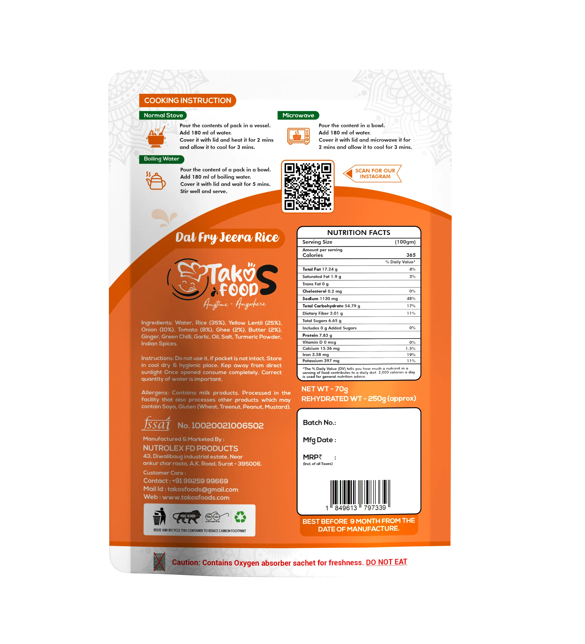 Takos Foods Dal Fry Jeera Rice - Image 2