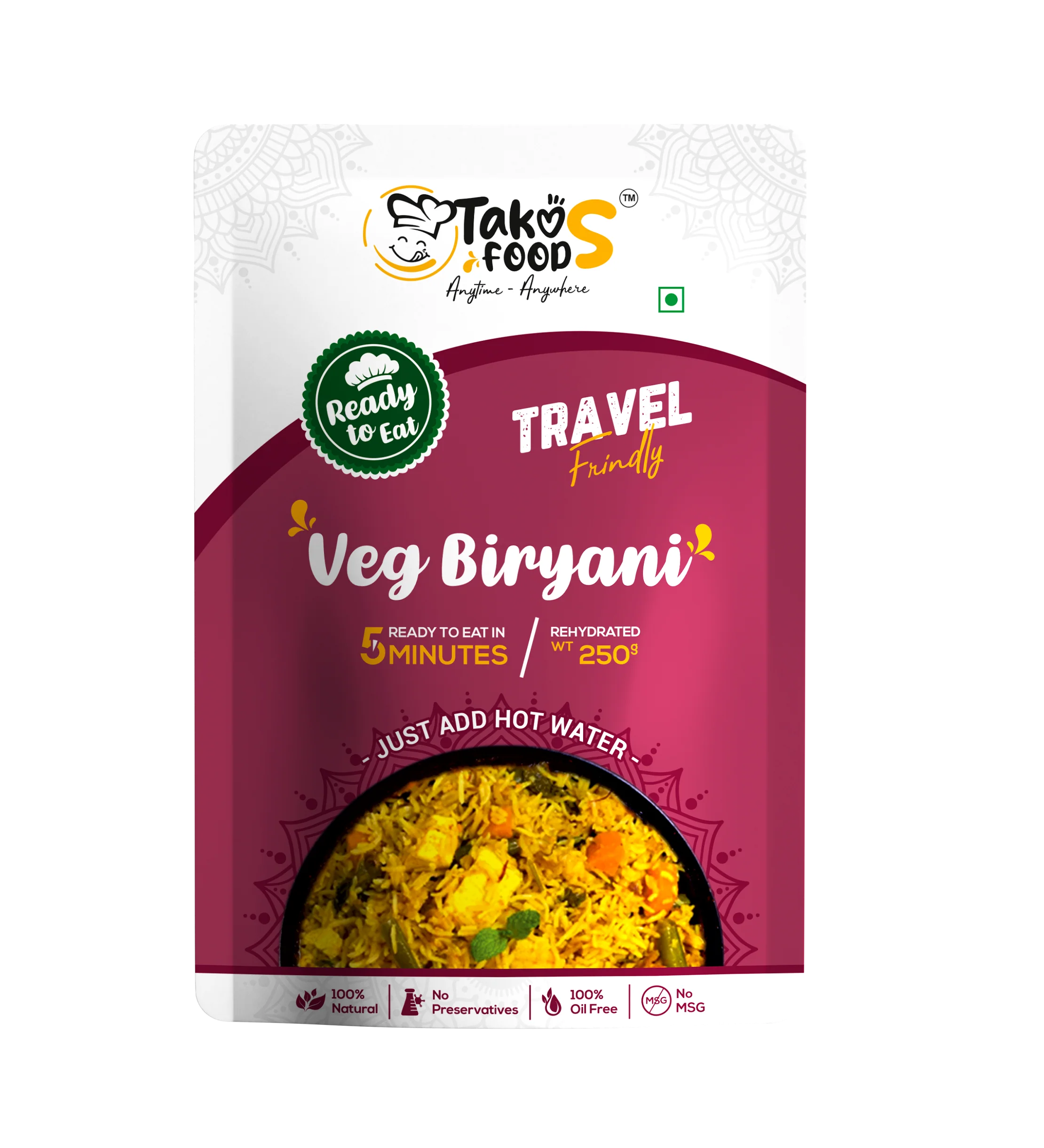 Takos Foods Veg Biryani Takos Foods Veg Biryani-Pack Size-250 g