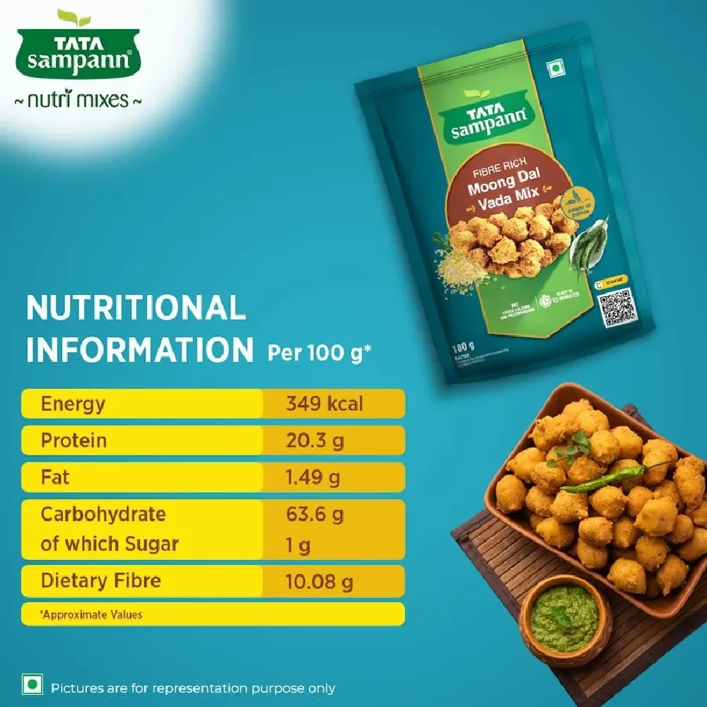 Tata Sampann Fibre Rich Moong Dal Vada Mix - Instant Ready To Cook - Image 9