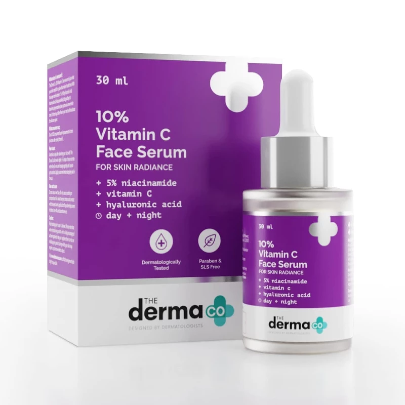 The Derma Co 10% Vitamin C Face Serum with Vitamin C, 5% Niacinamide & Hyaluronic Acid for Skin Radiance The Derma Co 10% Vitamin C Face Serum with Vitamin C, 5% Niacinamide & Hyaluronic Acid for Skin Radiance-Pack Size-30 ml