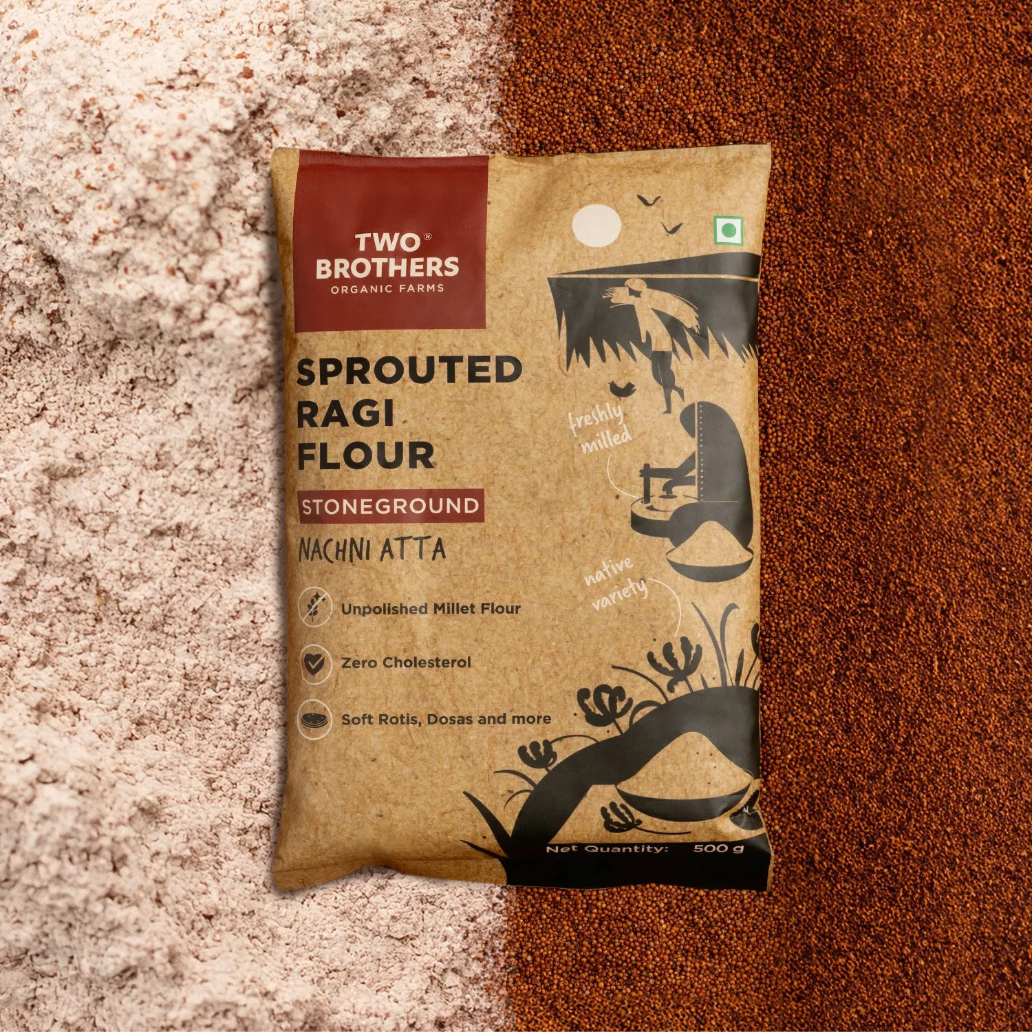 Two Brothers Sprouted Ragi Flour - Nachni Satva Two Brothers Sprouted Ragi Flour - Nachni Satva-Pack Size-500 g