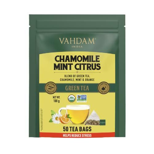 Vahdam  Chamomile Mint Citrus Green Tea - Rich In Antioxidants & Helps Boost Immunity 2 g (50 Bags x 2g Each)