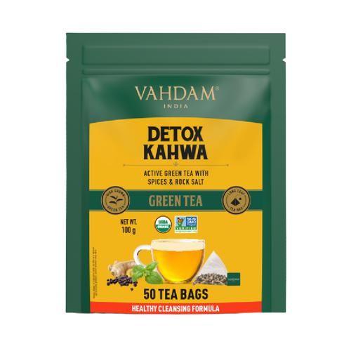 Vahdam  Detox Kahwa Green Tea - Rich In Antioxidants & Helps Boost Immunity 2 g (50 Bags x 2 g Each)