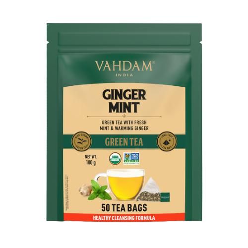 Vahdam  Ginger Mint Herbal Green Tea - Cleans The System 2 g (50 Bags x 2 g Each)