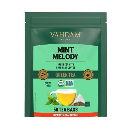 Vahdam  Mint Melody Green Tea - Supports Healthy Gut 2 g (50 Bags x 2 g Each)
