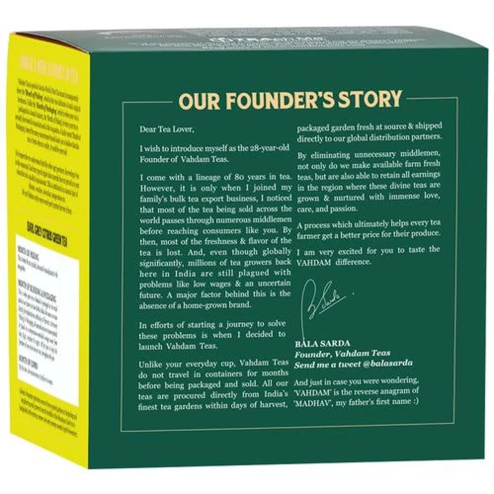 Vahdam  Organic Earl Grey Green Tea Bags - With Bergamot Citrus - Image 2