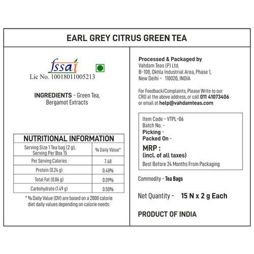 Vahdam  Organic Earl Grey Green Tea Bags - With Bergamot Citrus - Image 6