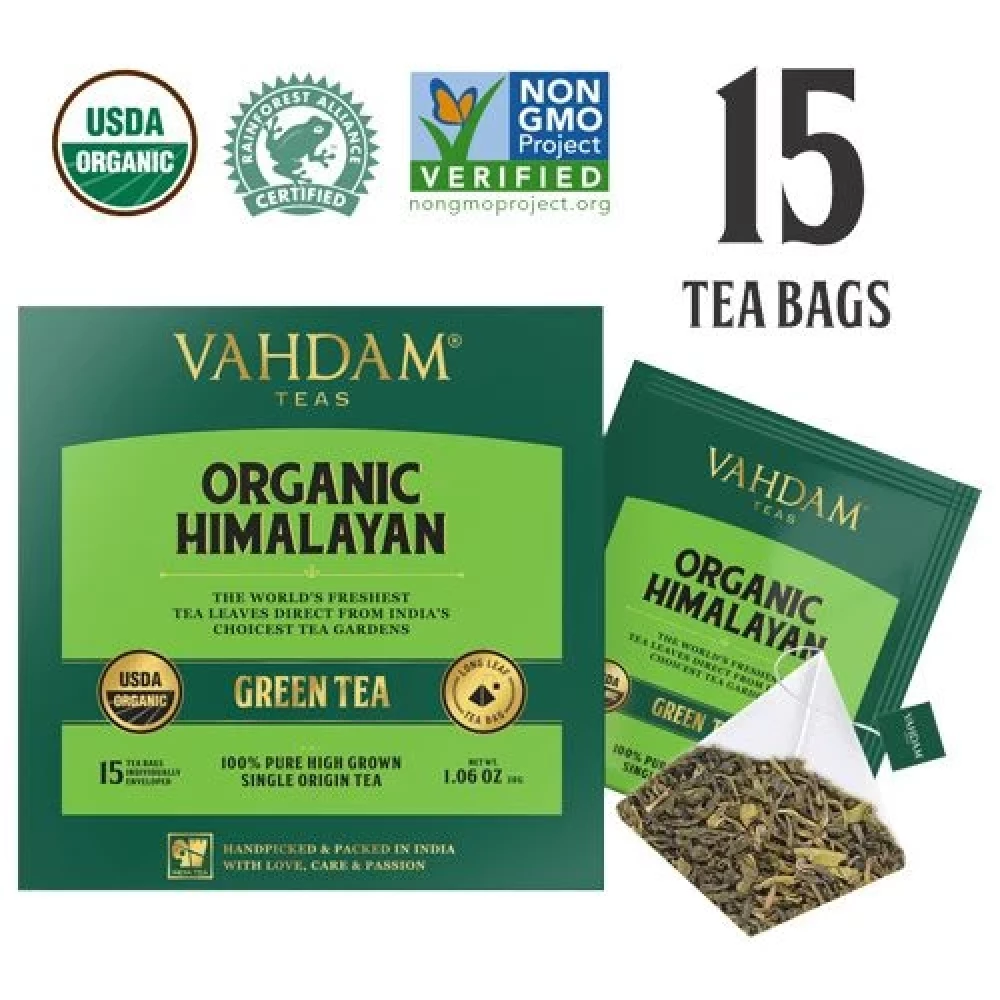 Vahdam  Organic Himalayan Long Leaf Green Tea Bags - Slim Tea - Image 4