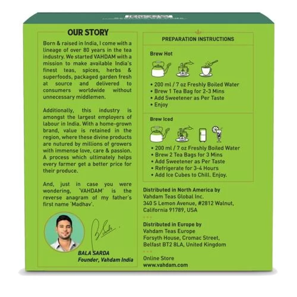Vahdam  Organic Himalayan Long Leaf Green Tea Bags - Slim Tea - Image 7