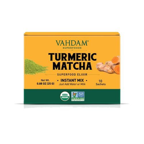 Vahdam  Organic Turmeric Matcha Elixir - Improves Focus & Immunity 25 g (10 Sachets x 2.5 g each)