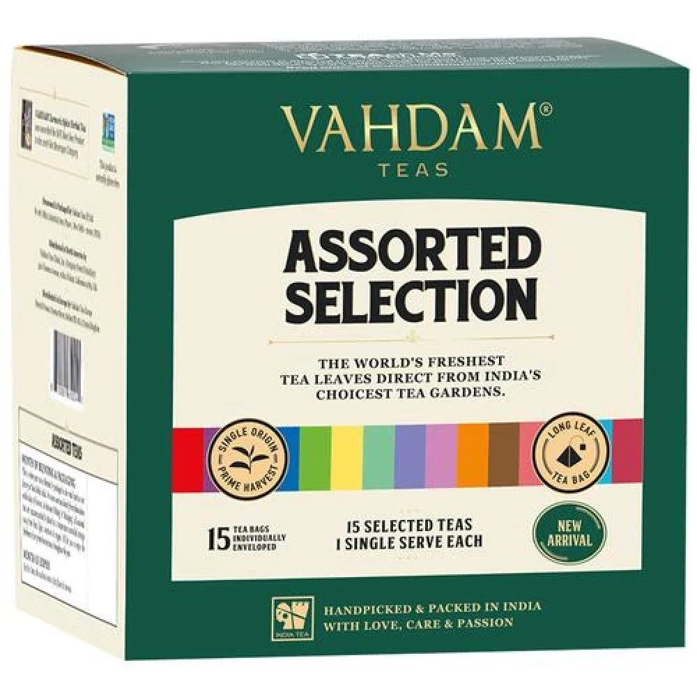 Vahdam  Tea Bags Assortment - 15 Organic Teas Sampler Pack 30 g (15 Bags x 2 g each)