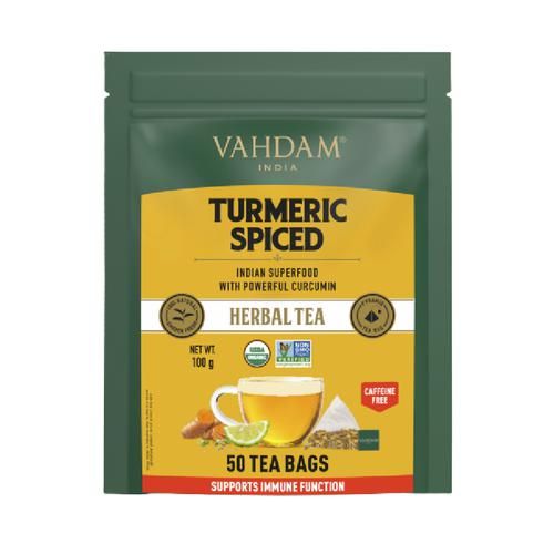 Vahdam  Turmeric Spiced Herbal Tea - Supports Immune Function 2 g (50 Bags x 2 g Each)