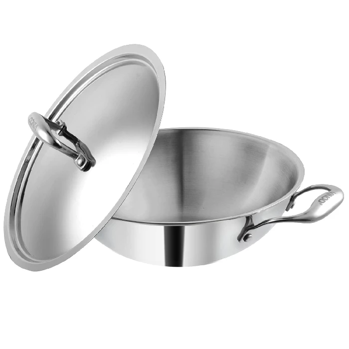 Vinod Platinum Triply Stainless Steel Kadai with Stainless Steel Lid 2.5 litres Capacity Vinod Platinum Triply Stainless Steel Kadai with Stainless Steel Lid 2.5 litres Capacity-Size-24cm