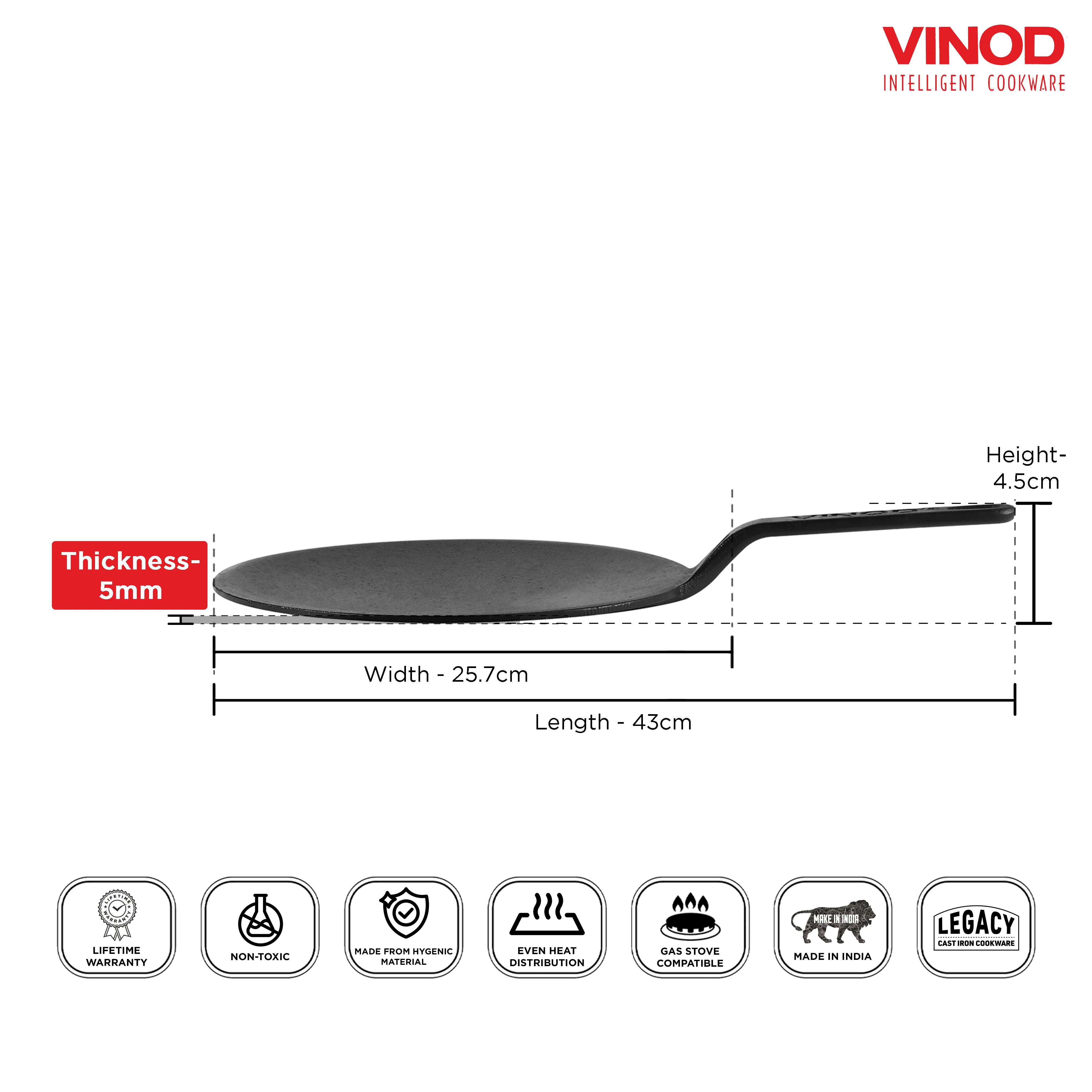 Vinod Legacy Pre-Seasoned Cast Iron Roti Tawa 26 cm (Induction Friendly) - Image 2