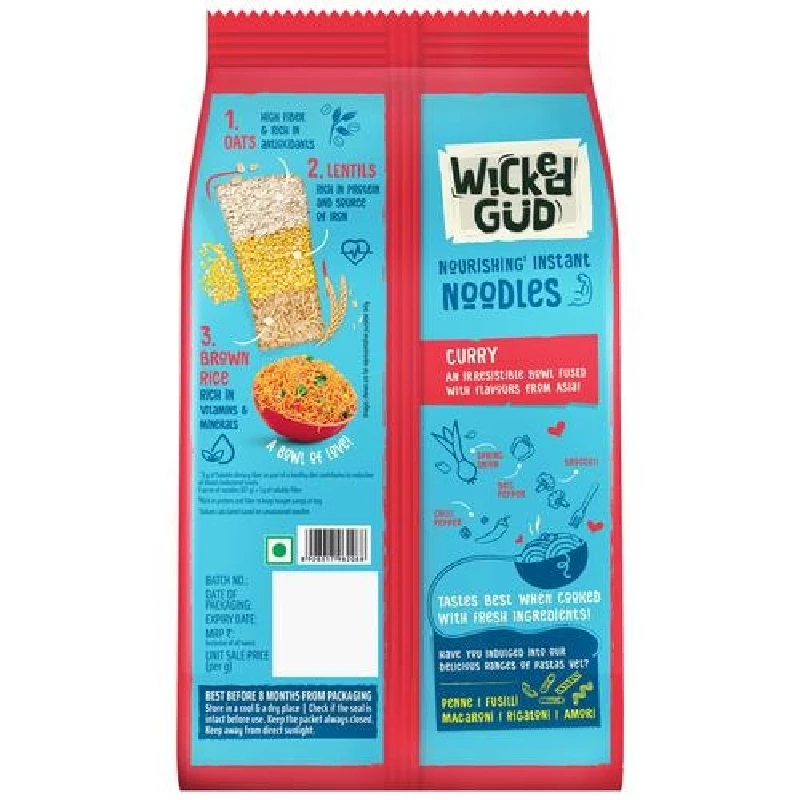 WickedGud Curry Nourishing Instant Noodles (Noodles 3 pcs x 60 g & Seasoning Mix 3 pcs x 7 g) - Image 2