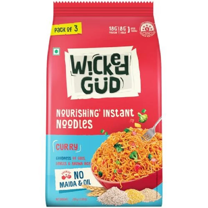 WickedGud Curry Nourishing Instant Noodles (Noodles 3 x 60 g & Seasoning Mix 3 x 7 g) - Image 2