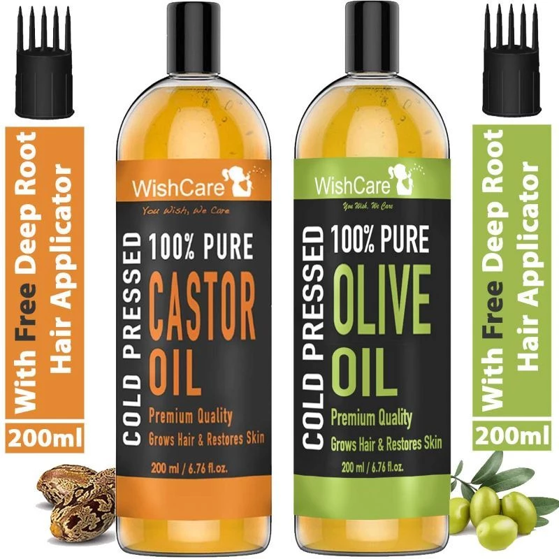 Wishcare 100% Pure Cold Pressed Castor Oil & Olive Oil Wishcare 100% Pure Cold Pressed Castor Oil & Olive Oil-Pack Size-200 ml (Each)