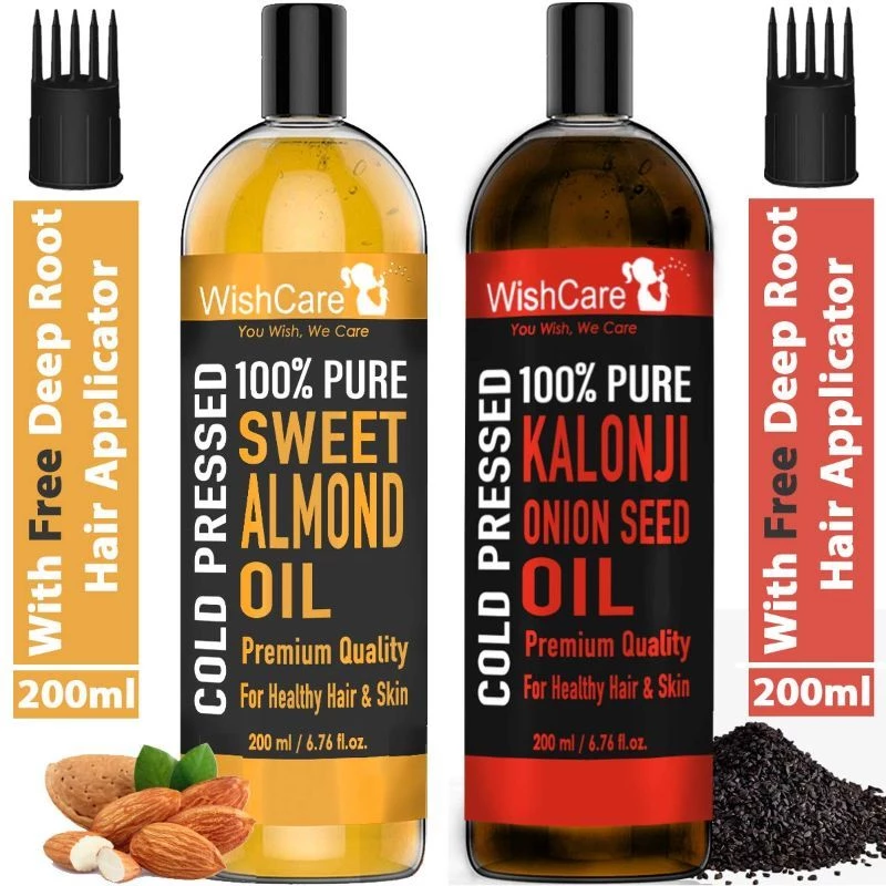 Wishcare 100% Pure Cold Pressed Kalonji Black Onion Seed Oil & Badam Rogan Sweet Almond Oil Wishcare 100% Pure Cold Pressed Kalonji Black Onion Seed Oil & Badam Rogan Sweet Almond Oil-Pack Size-200 ml (Each)