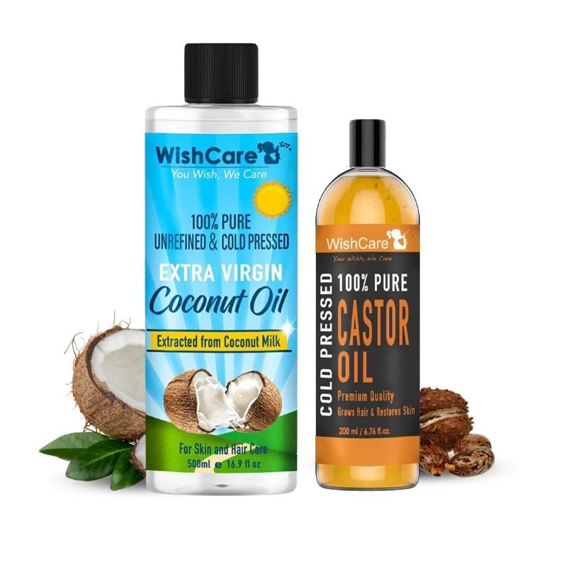 Wishcare Unrefinded & Cold Pressed Extra-Virgin Coconut Oil & Castor Oil Wishcare Unrefinded & Cold Pressed Extra-Virgin Coconut Oil & Castor Oil-Pack Size-700 ml