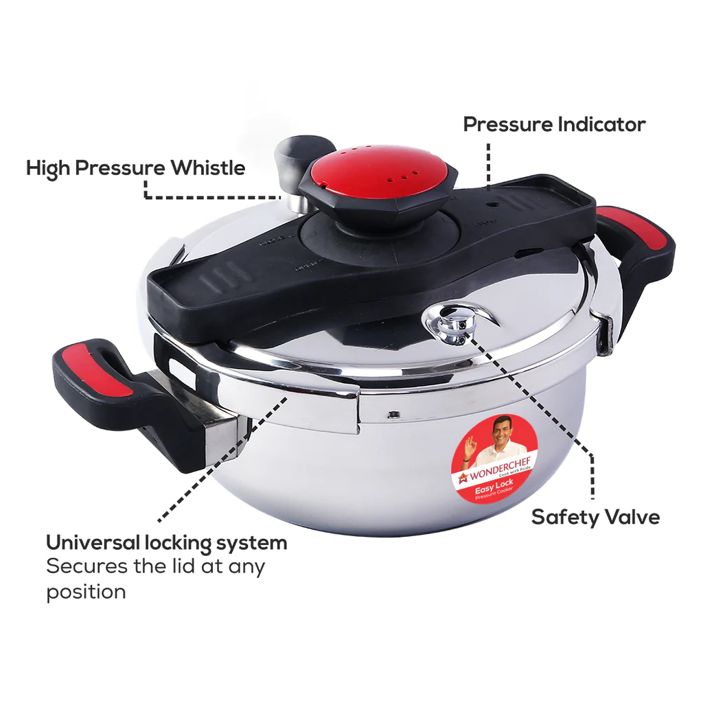 Wonderchef Easy Lock Pressure Cooker - Non-Stick, Induction Friendly - Image 3