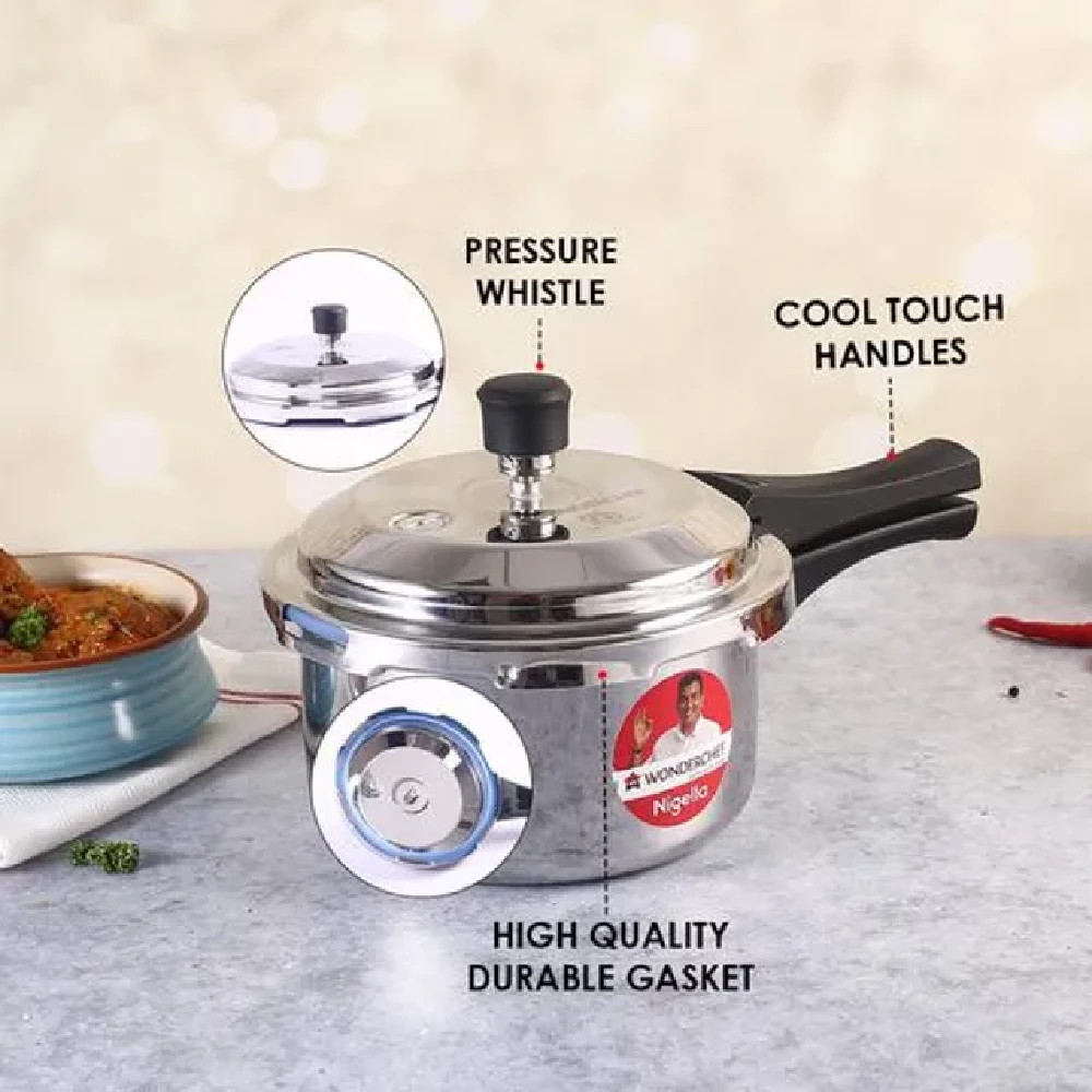 Wonderchef Nigella Tri-Ply Outer Lid Pressure Cooker - Non-Stick, Induction Friendly - Image 2