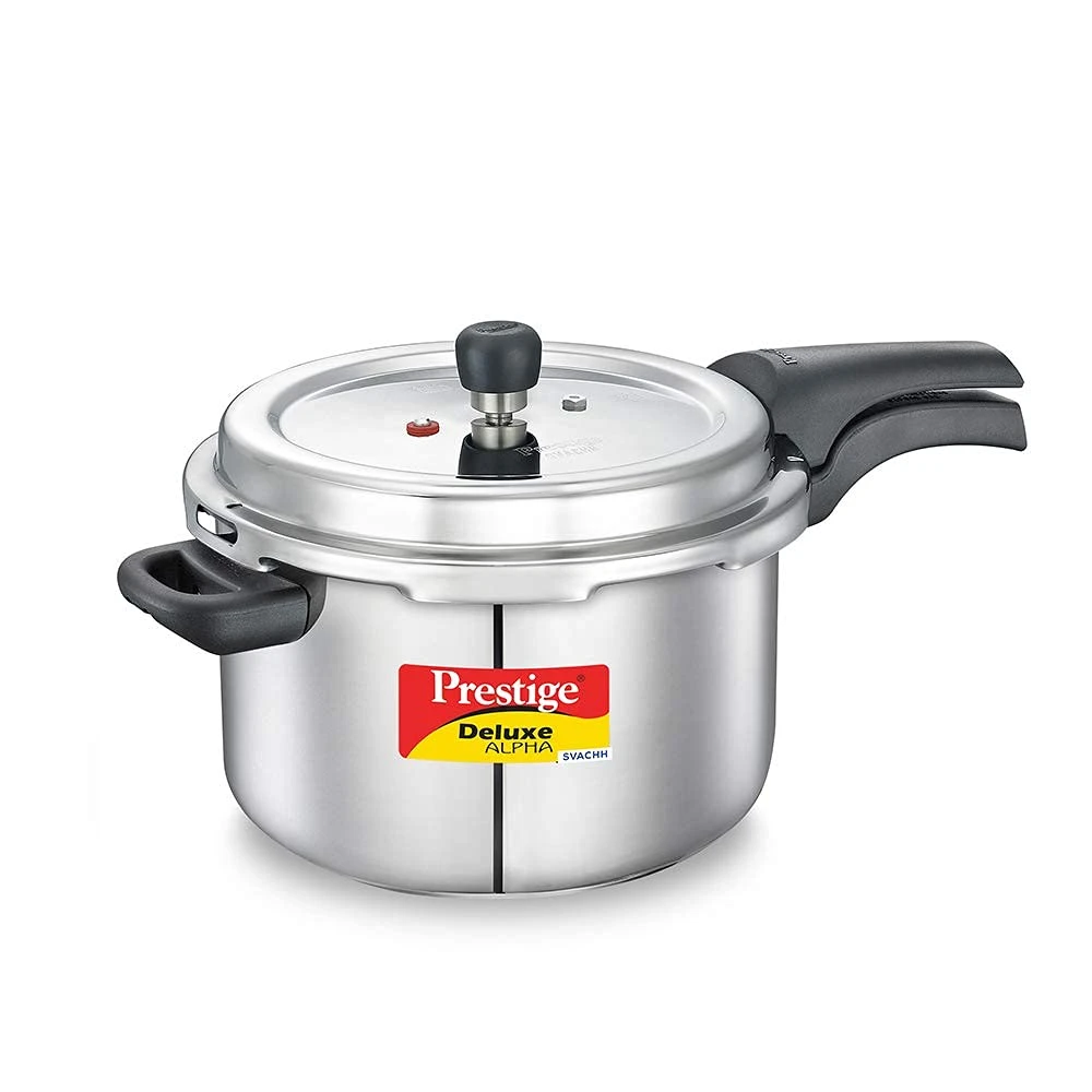 Prestige Deluxe Alpha Svachh Induction Base Outer Lid Stainless Steel Pressure Cooker Prestige Deluxe Alpha Svachh Induction Base Outer Lid Stainless Steel Pressure Cooker-Pack Size-6.5ltr