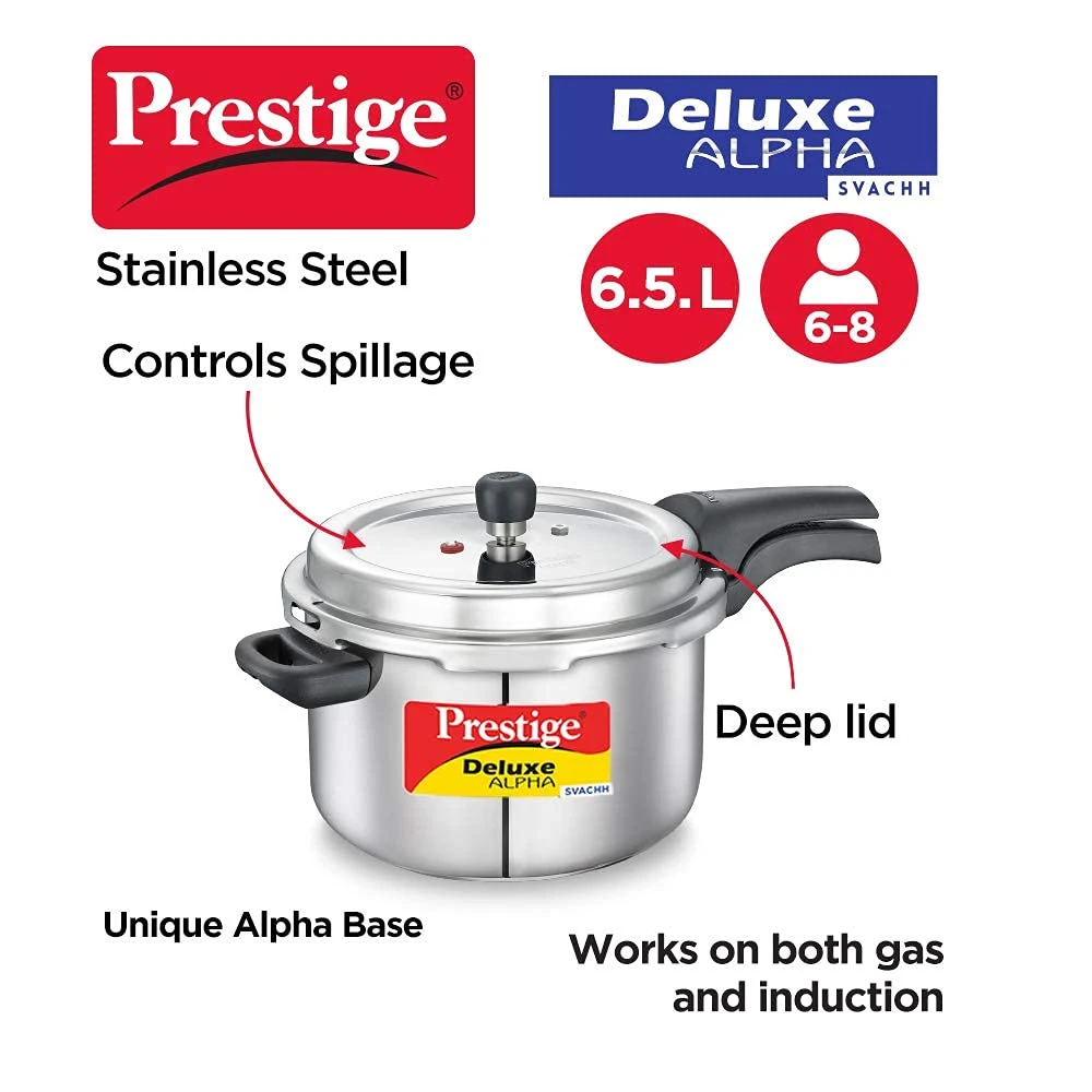 Prestige Deluxe Alpha Svachh Induction Base Outer Lid Stainless Steel Pressure Cooker - Image 2