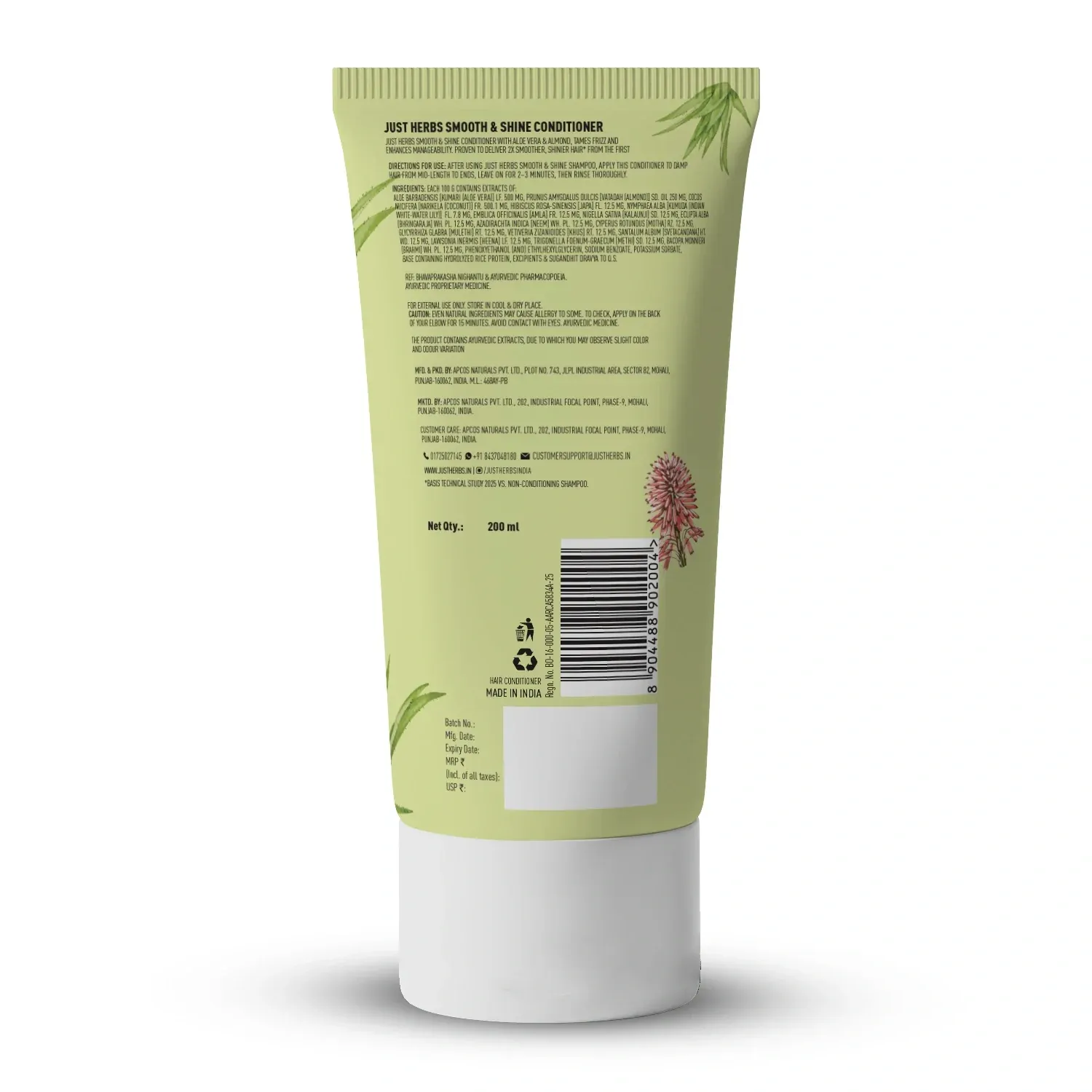 Just Herbs Smooth & Shine Conditioner | Aloe Vera, Almond & 14 Herbs - Image 2