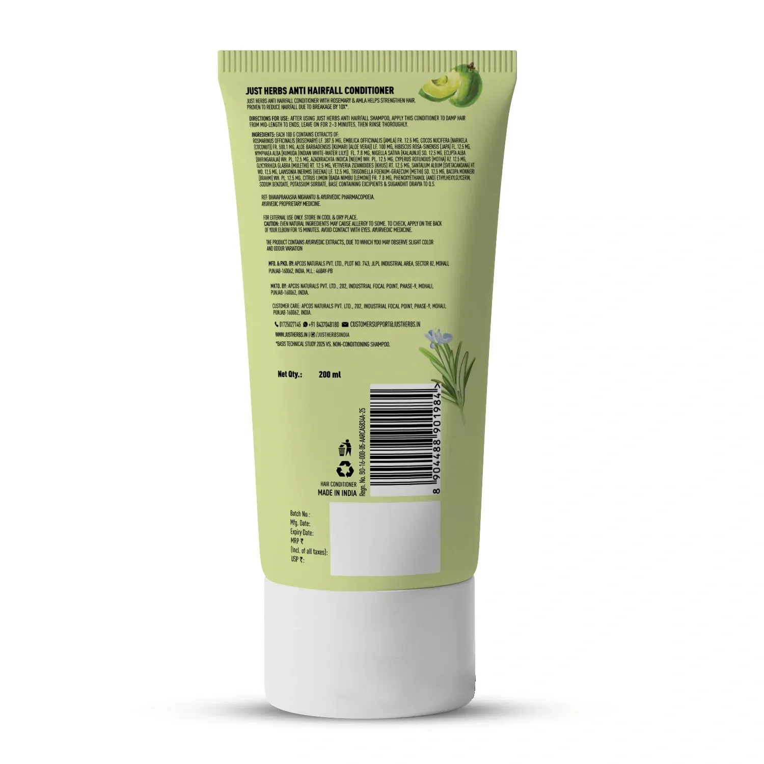 Just Herbs Anti Hairfall Conditioner | Rosemary, Amla & 14 Herbs - Image 2