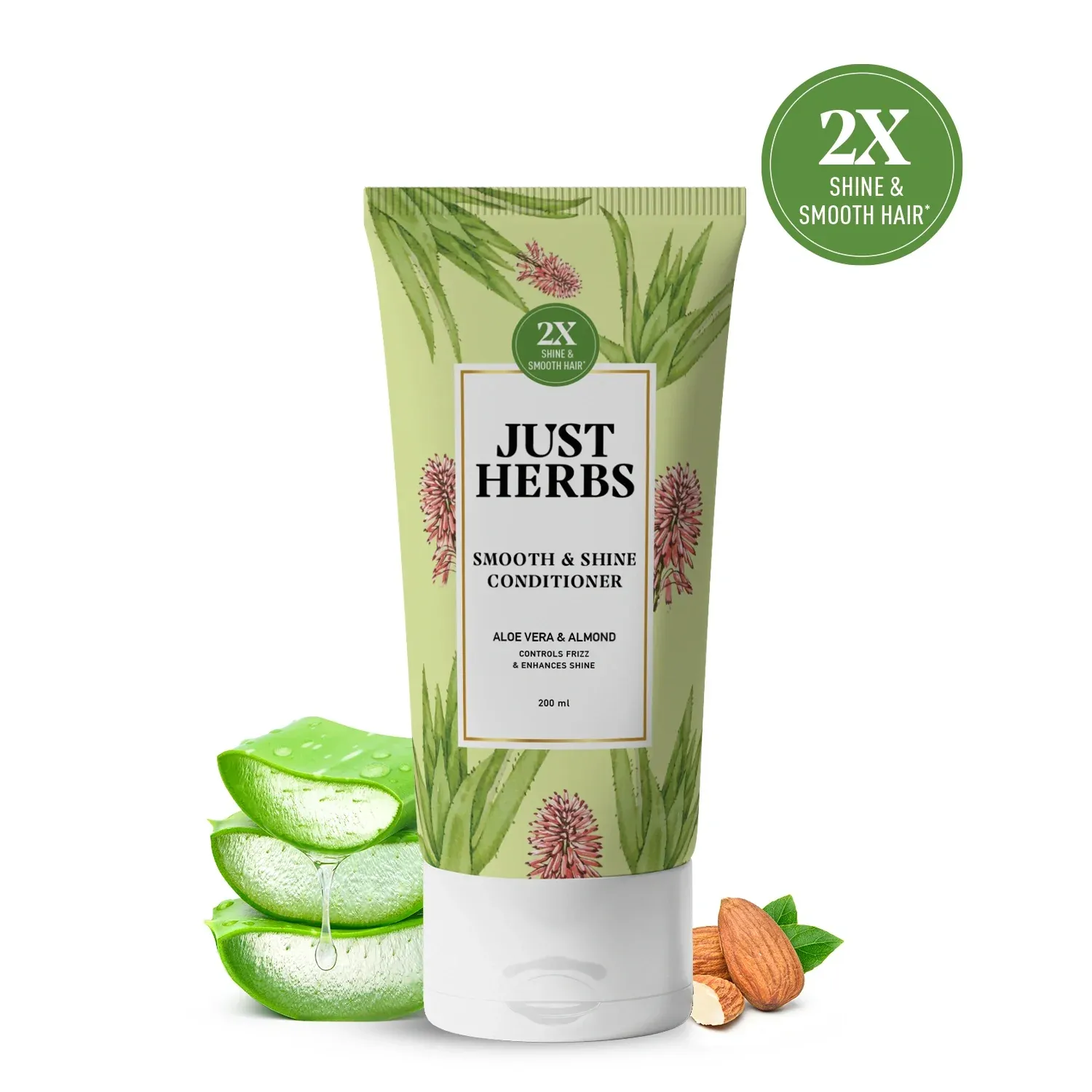 Just Herbs Smooth & Shine Conditioner | Aloe Vera, Almond & 14 Herbs Just Herbs Smooth & Shine Conditioner | Aloe Vera, Almond & 14 Herbs-Pack Size-200ml
