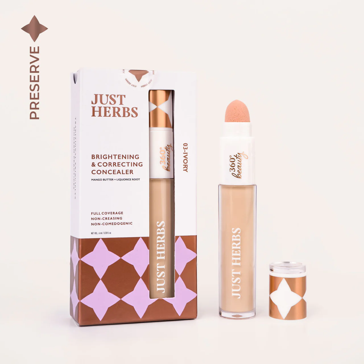 Just Herbs Concealer for Face Makeup With Liquorice Root Dewy Finish Full Coverage Ultra Blendable Dark Circle Spot Brightning and Correcting Concealer Ivory Colour Just Herbs Concealer for Face Makeup With Liquorice Root Dewy Finish Full Coverage Ultra Blendable Dark Circle Spot Brightning and Correcting Concealer Ivory Colour-Pack_Size-6ml