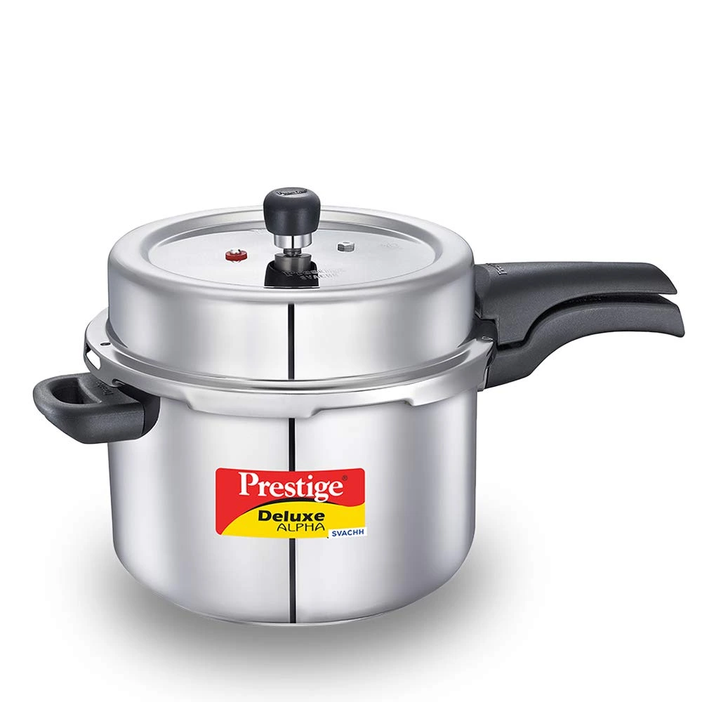 Prestige  Svachh Deluxe Alpha Induction Base Outer Lid Stainless Steel Pressure Cooker Prestige  Svachh Deluxe Alpha Induction Base Outer Lid Stainless Steel Pressure Cooker-Pack Size-8ltr