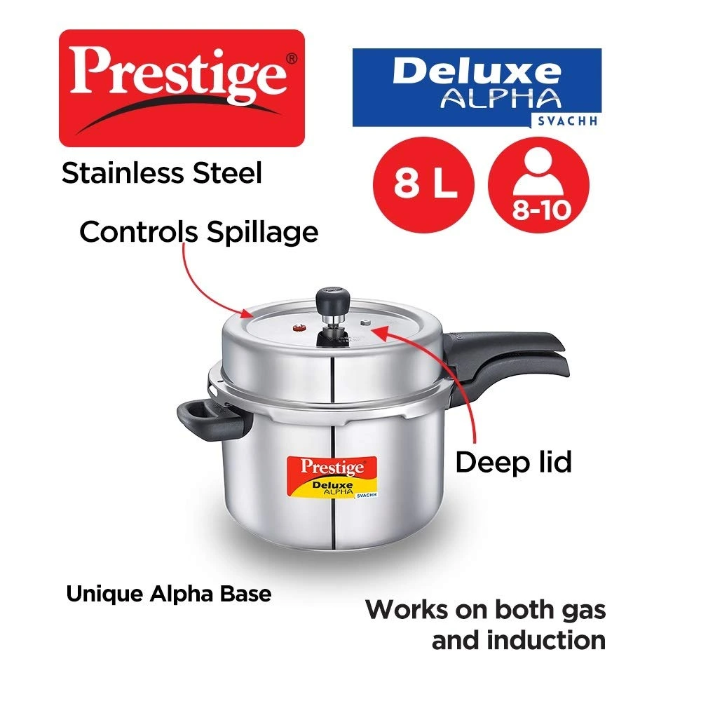 Prestige  Svachh Deluxe Alpha Induction Base Outer Lid Stainless Steel Pressure Cooker - Image 2