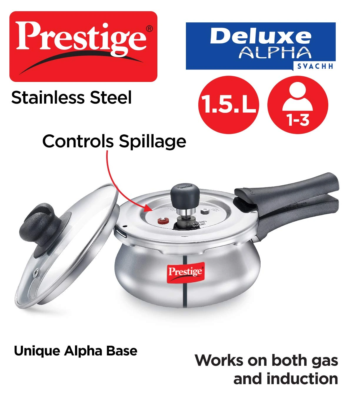 Prestige Deluxe Alpha Svachh Stainless Steel Pressure Cooker - Image 2